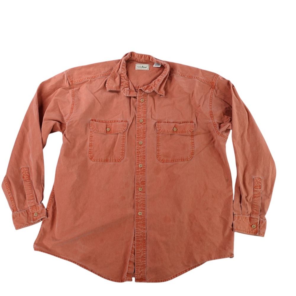Vintage LL Bean Chamois Cloth Shirt Mens XL Regular Rust Orange Flannel Shacket
